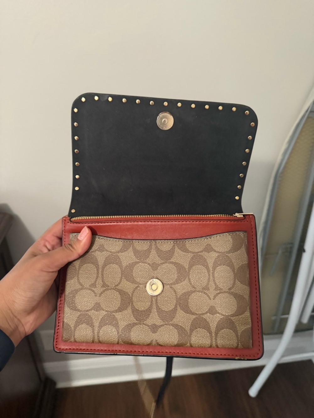 Coach Black, Brown & Red Signature Leather Chain Crossbody - Picture 4 of 5